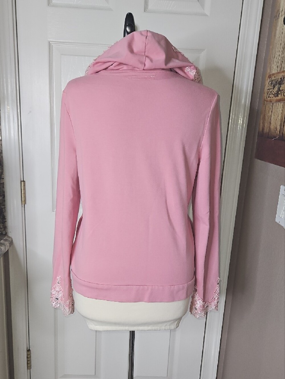 Vertigo Paris Pink Lace-Trim Hooded Zip Jacket Large - Picture 6 of 9